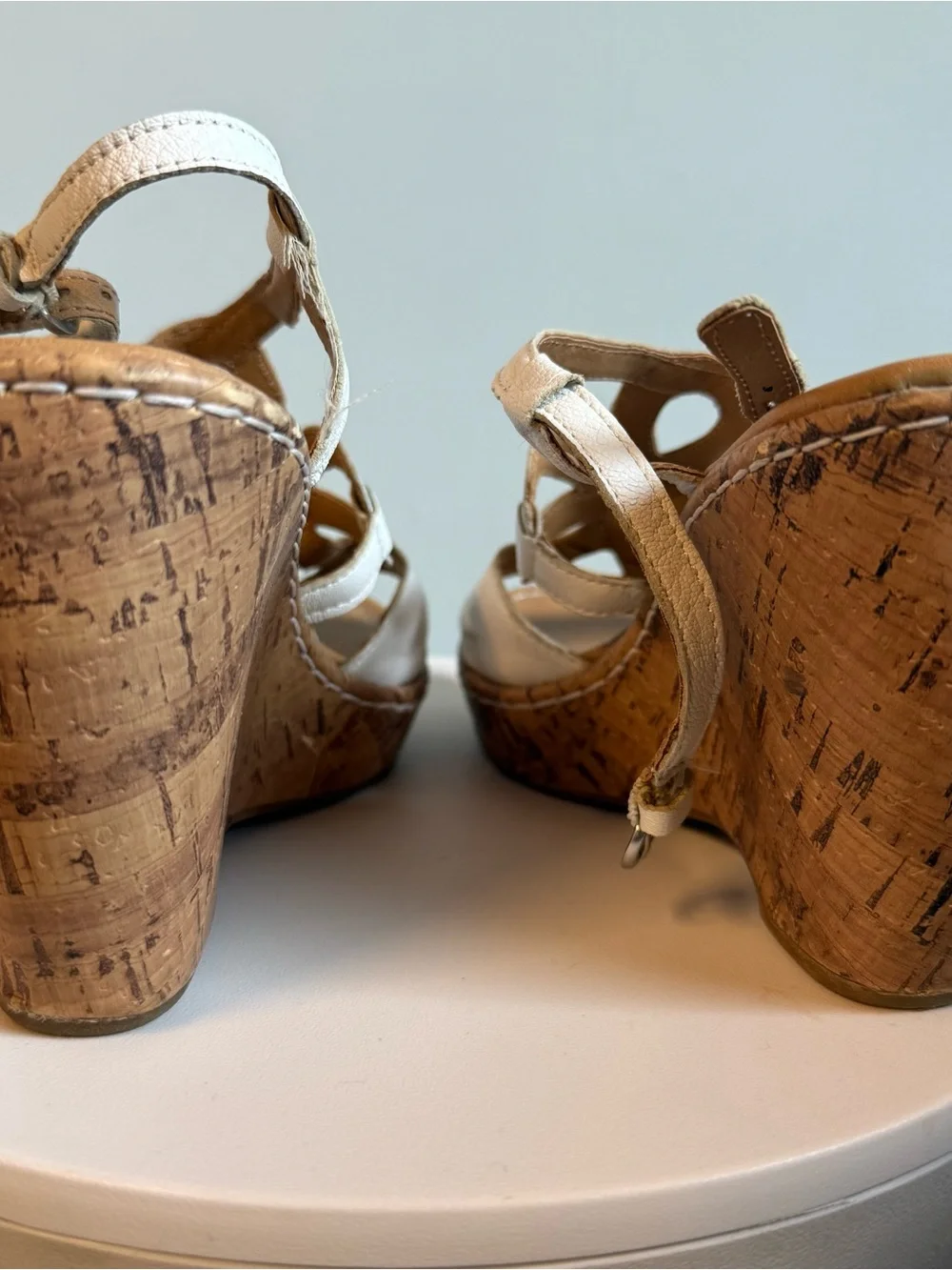 b.o.c. White Leather Cutout Wedge Sandals